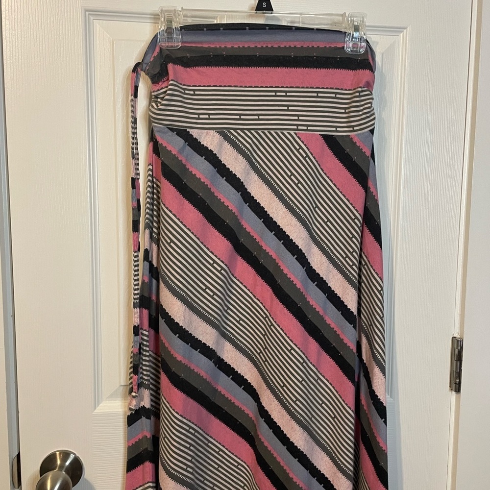 Patagonia ‘Kamala’ diagonally pink/gray striped midi skirt / halter dress sz M - Picture 2 of 9